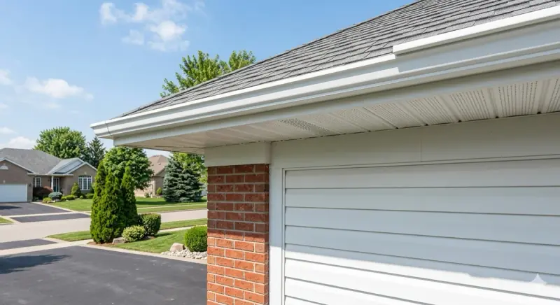 White vinyl soffit and fascia on the roofline of a Thunder Bay home